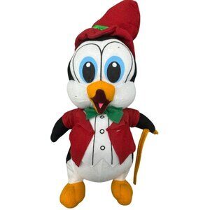 Vintage Christmas Penguin Plush Toy In Red Santa Outfit With Bow Tie & Hat
